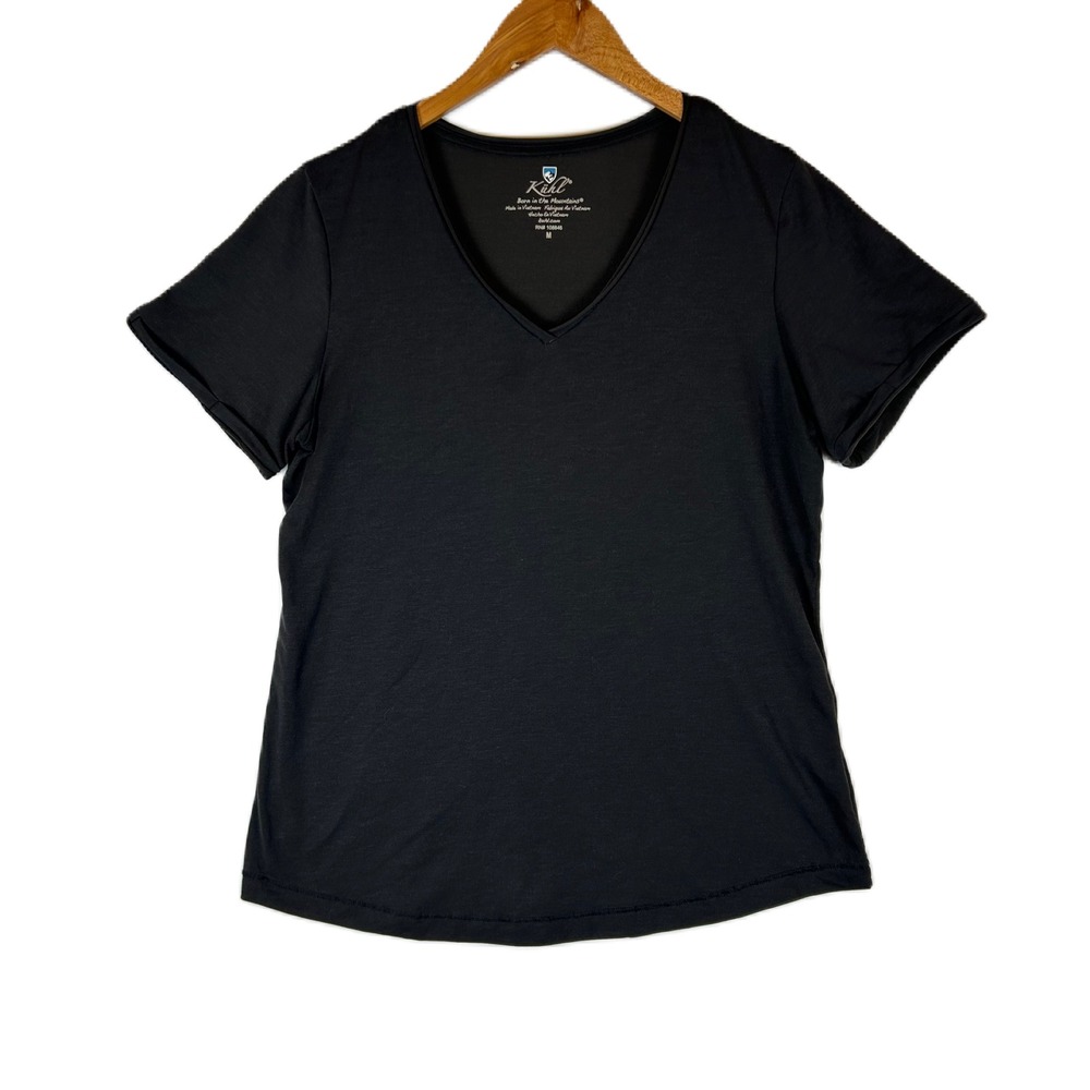 Kuhl Womens Black V Neck Short Sleeve T Shirt Top Size M Casual